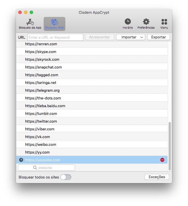 um site é selecionado